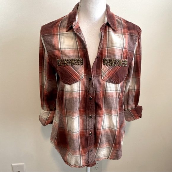 Abercrombie & Fitch Flannel Top With Beaded Pockets - Picture 1 of 6